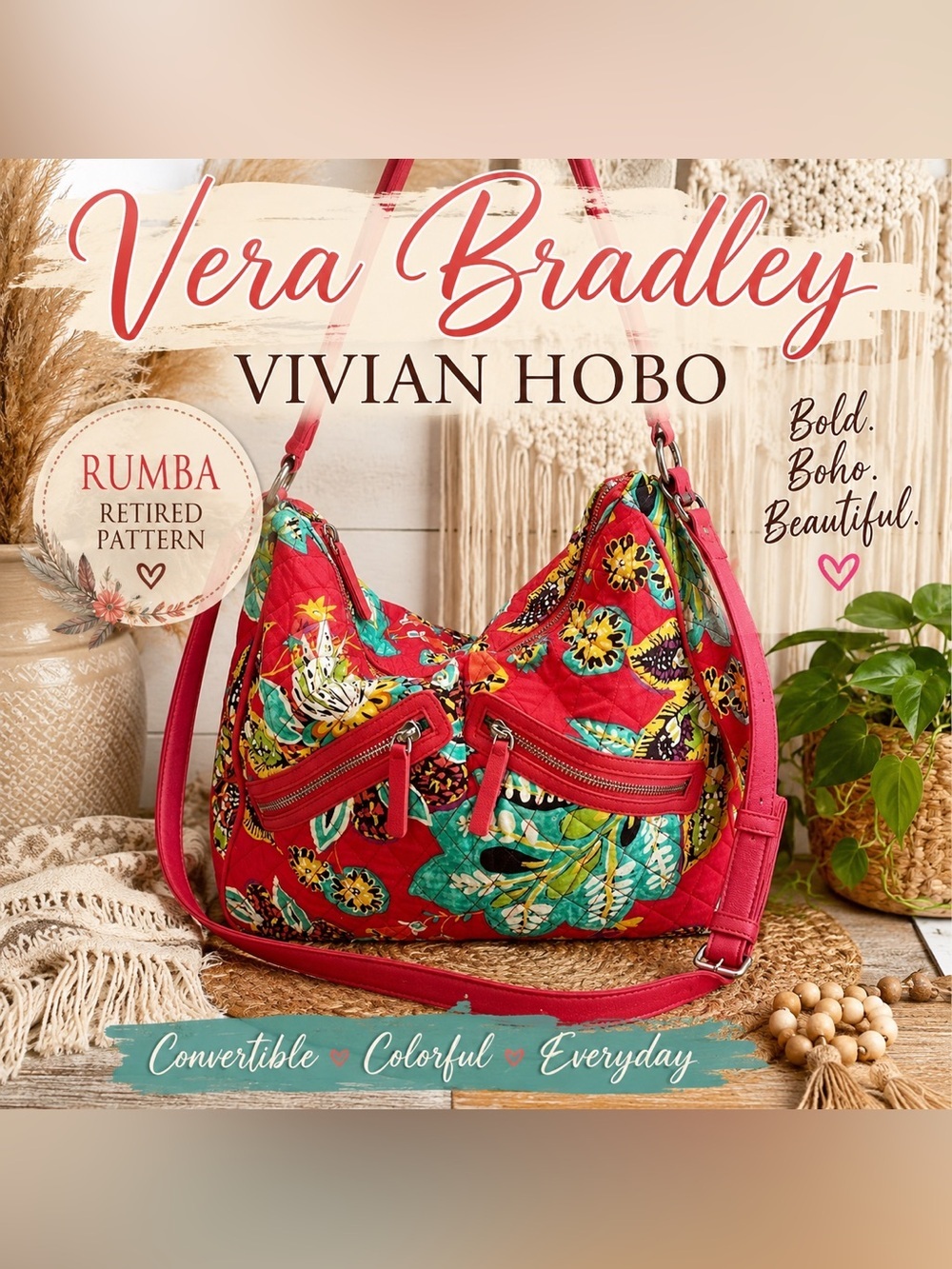 Vera Bradley Vivian Hobo Rumba Floral Convertible Crossbody Bag